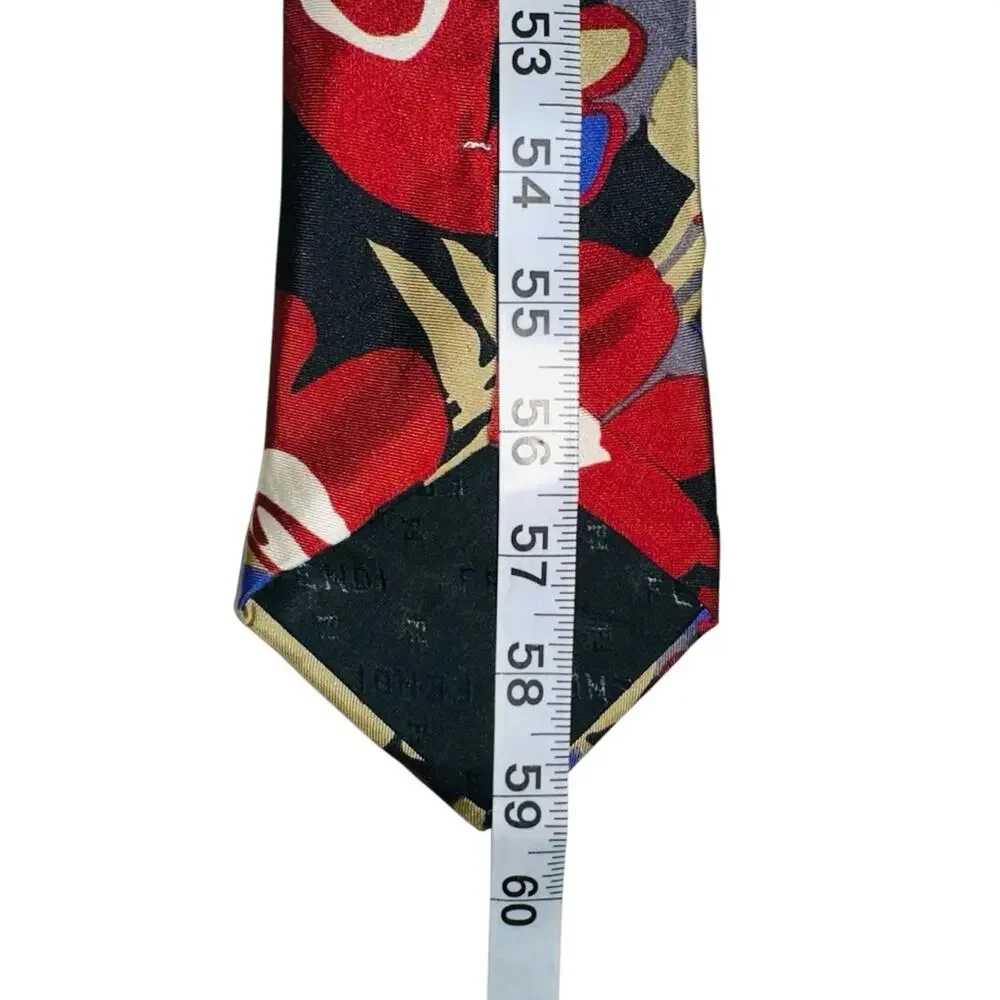 FENDI Abstract Floral Print Silk Neck Tie O/S